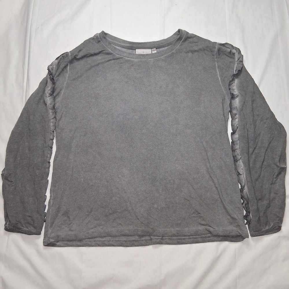 Anthropologie Dantelle B‎ Ruffle Sleeve Top Long Sleeve Crew Neck Comfy Gray L